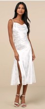 Lulus All About You White Floral Sz XS Jacquard Satin Midi Dress NWT