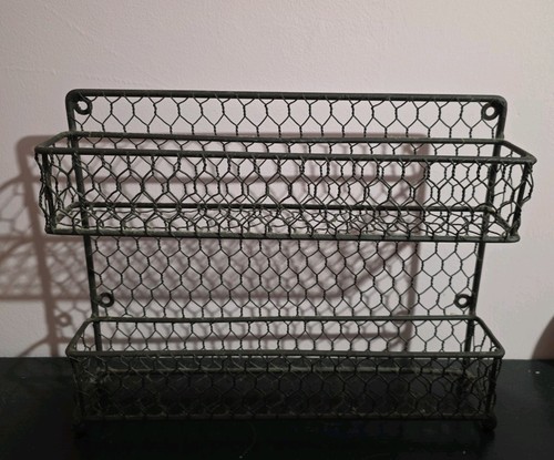 Vintage MyGift Black Metal Wall Mount 2-Tier Spice Rack Country Farmhouse
