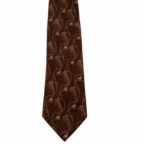 VILLA BOLGHERI Men's 100% Silk Necktie ITALY Designer FLORAL Geometric Brown EUC image 2