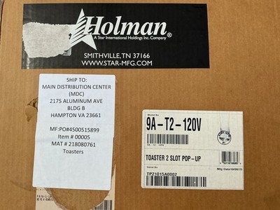 Holman Star Mfg. Model T2, 2 Slot Pop-Up Toaster NEW