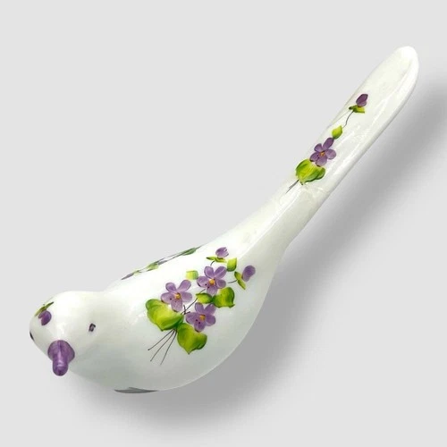 READ Fenton Milk Glass Bird Hand Painted Violets In The Snow Signed Paula Palmer