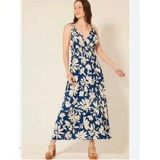 Patrons of Peace Thalia Open Back Maxi Sun Dress Women Medium Blue White Floral