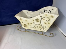 Sleigh Centerpiece Gold Metal Wire Snowflake Design Ornate Vintage 7  X 12  