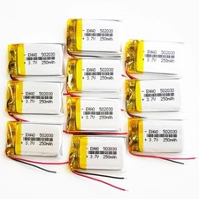 10 PCS 3.7V 250mAh Lipo Rechargeable Battery 502030 For GPS Smart Watch Recorder