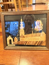 Vintage Framed Polish Straw Folk Art – Jasna Gora Monastary Shrine.  11"x9"