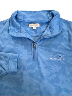 ARCADIA BLUFFS x PETER MILLAR Mens 1/4 Quarter Zip Pullover Small Camo Blue Golf