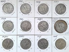 Lot Of 12 Walking Liberty Half Dollars 90% silver 1934,1937,1939,1940,1942-1945