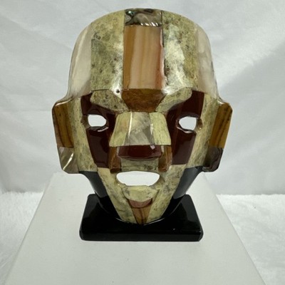 Mayan Aztec Death Mask Pearl Onyx Abalone Burial Tribal Sculpture Mexican Art