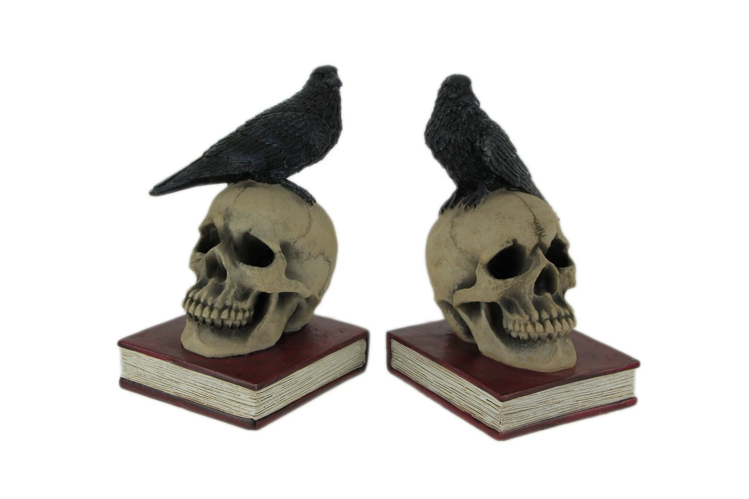 DWK Evil Omen Raven on Skull Perch Decorative Bookend Set - Thumbnail 4