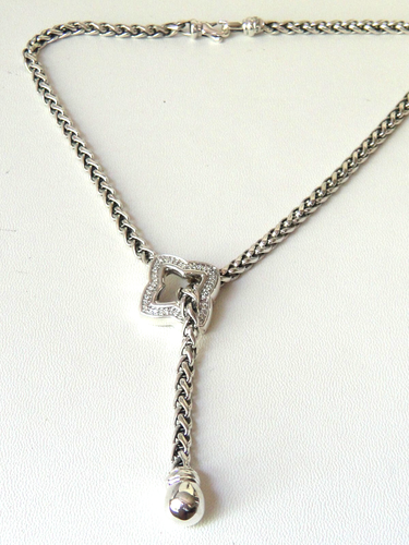 $1850 DAVID YURMAN SS DIAMOND QUATREFOIL WHEAT CHAIN NECKLACE  - Picture 3 of 4