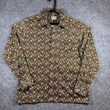 Vintage Montgomery Ward Disco Shirt Large Geometric Abstract AOP Hippy 60's 70's