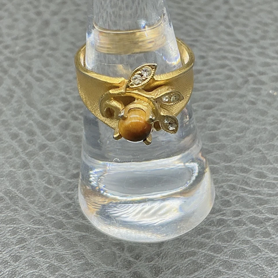 Anillo Vintage 18KHGE Hojas Estrás Marrón Cabujón Talla 6.5 Bisutería Foto 2 de 4