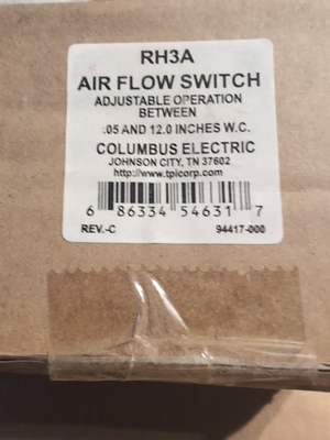#ad NEW Columbus Electric RH3A Air Flow Pressure Switch .05 To 12 Inches W.C. $35.00