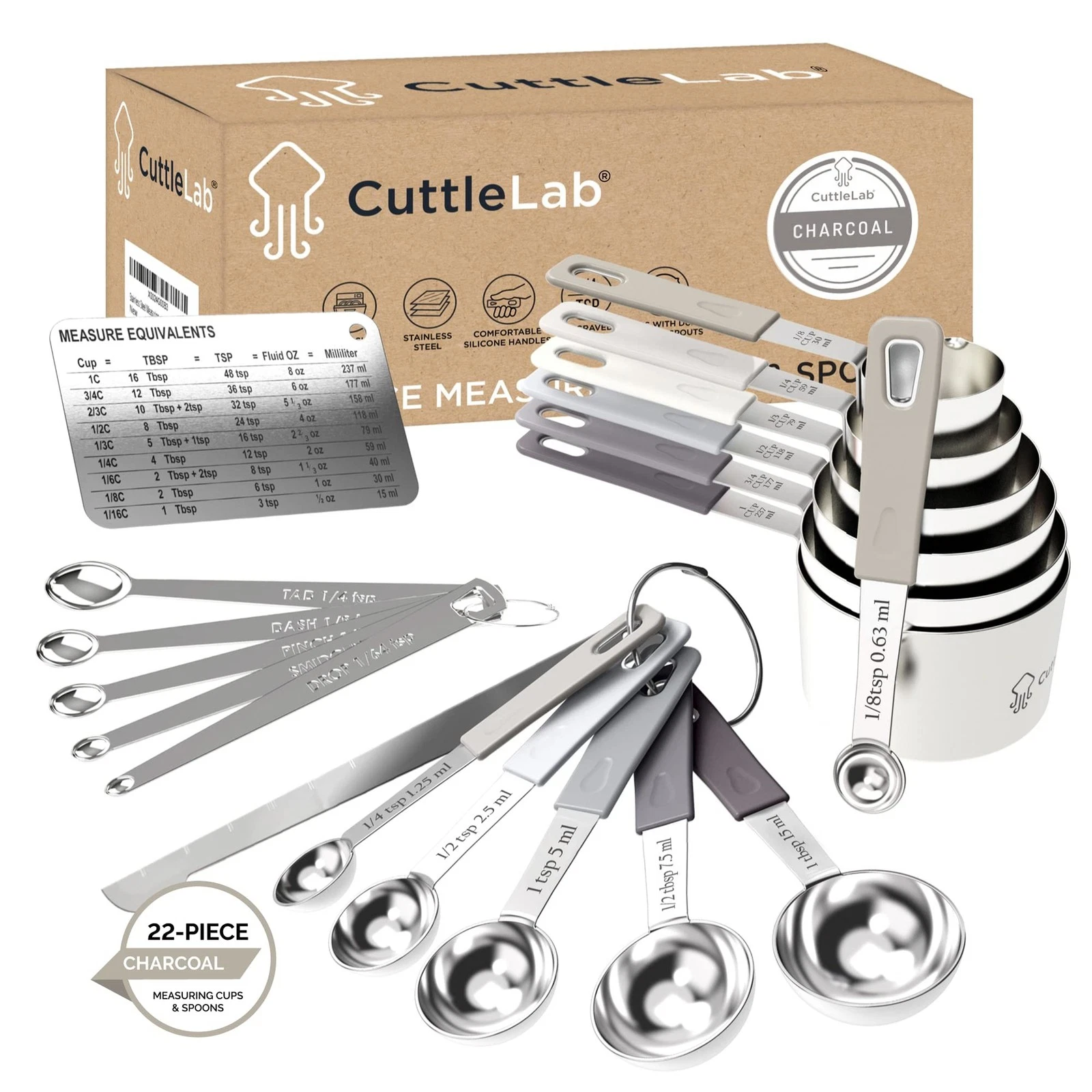 22-Piece Stainless Steel Measuring Cups and Spoons Set, Tad Dash Pinch Smidge...