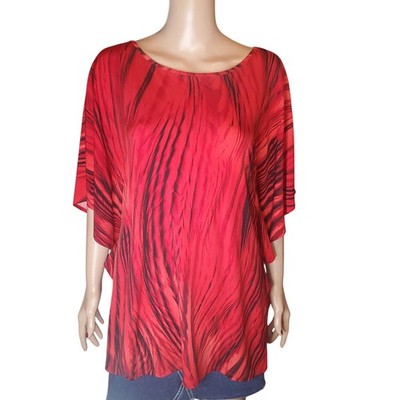 Clara Sun Woo Red Abstract Batwing Sleeve Tunic Top Size Large USA Travel Artsy