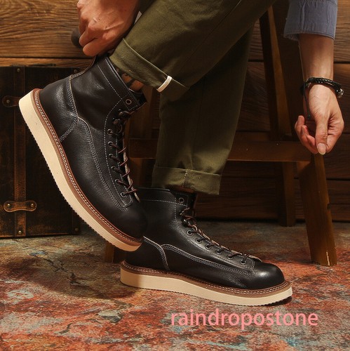 Men's Work Shoes Real Leather Cowhide Ankle Boots Retro Style High Top Autumn - Picture 7 of 19