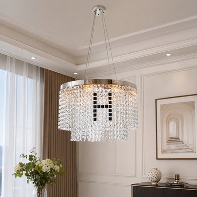 24'' Modern K9 Crystal Chandelier LED Pendant 8 Light Kitchen Chrome Fixture