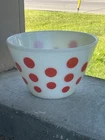 Vtg Fire King Oven Ware Milk Glass Red Polka Dot 20 Mixing Nesting Bowl Mint