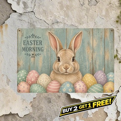 Spring Easter Bunny and Eggs Framed Wall Art Metal Sign 8x12 Plaque