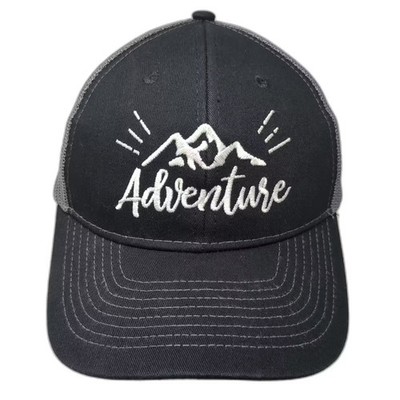 HTT HeadtoToe Trucker Hat Black Gray OS Adventure Mountain Embroidered Mesh