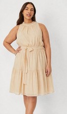 Ann Taylor Dress 18 Plus Beige Champagne Gold Shimmer Wedding Guest Romantic NWT