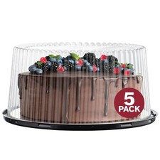 5 Pack 9 Inch Disposable Plastic Cake Containers with Dome Lids and Cake Boards