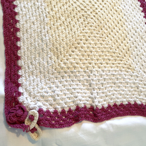 Babydecke Strick Häkel Handarbeit Rosa Weiß & Creme 45 x 40" - Bild 5 von 10