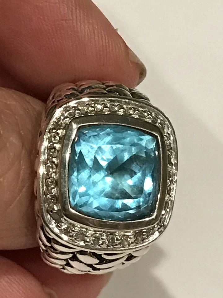 Anillo SCOTT KAY Sterling Tejido de Cesta Azul Topacio/Diamante Talla 6 26 Gr. $1200 Foto 3 de 4