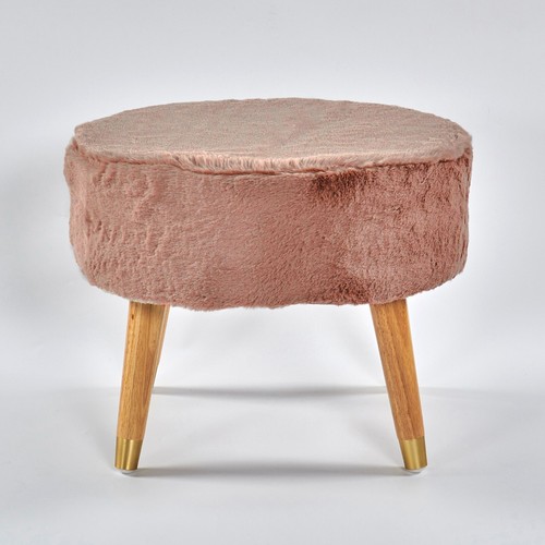 Modern Oval Faux Fur Ottoman Plush Padded Pouf w/ Wood Legs for Cozy Home Decor - Picture 22 of 80