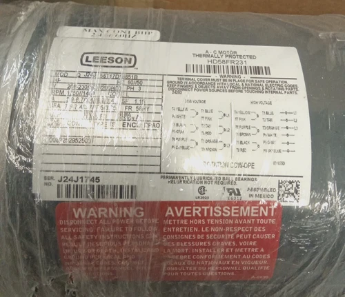 Leeson HD58FR231 Blower Motor 2.4HP 60Hz 3PH 208-230/460V 1750RPM 6.9A 56HY DPAO