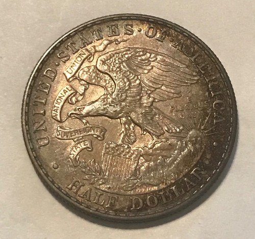 1918 Lincoln Illinois Commorative half, Toned AU / UNC , Pretty - Picture 3 of 4