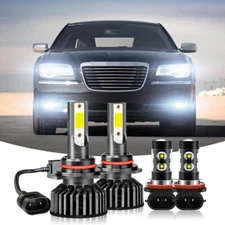 For 2011-2015 Chrysler 300 Led Headlight Hi/Lo+Fog light Combo Bulbs WHITE