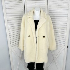 Pretty Little Thing Teddy Coat Women 10 Cream Faux Sherpa Double Breasted Chunky