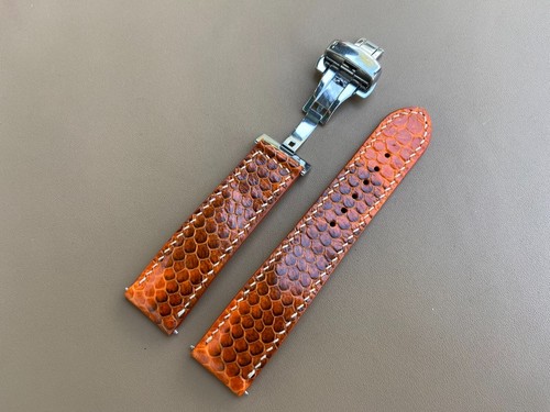 Orange Snake Leather Watch Strap Band, Size 16mm 18mm 20mm 21mm 22mm 24mm 26mm - Picture 5 of 10