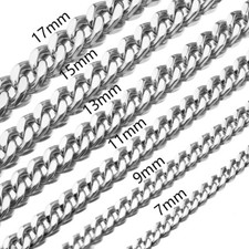 7mm-17mm Heavy Mens Chain Necklace 316L Stainless Steel Curb Cuban Link 7"-40"