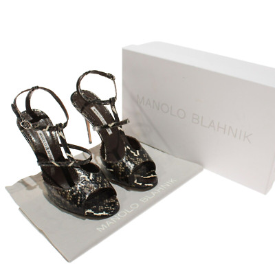 Manolo Blahnik NWB Zeinat Heels Size 37.5 US 7.5 in Brown/Black Snakeskin Print