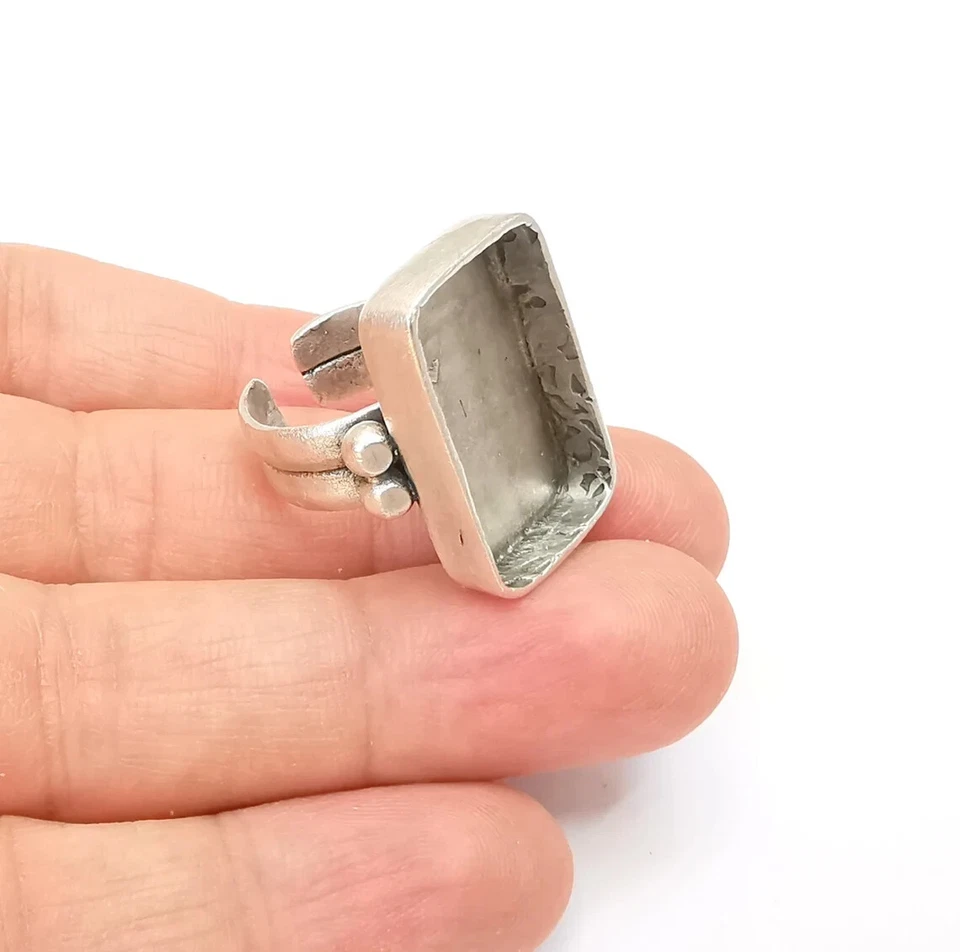 Прямоугольное кольцо для установки из смолы пустое крепление кабошон регулируемый высушенный цветок - Изображение 4 из 4