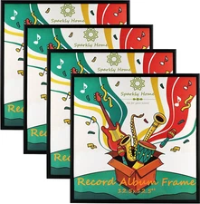4 Packs,12.5X12.5 Black Aluminum Metal Vinyl Record Album Frame, Display Music V