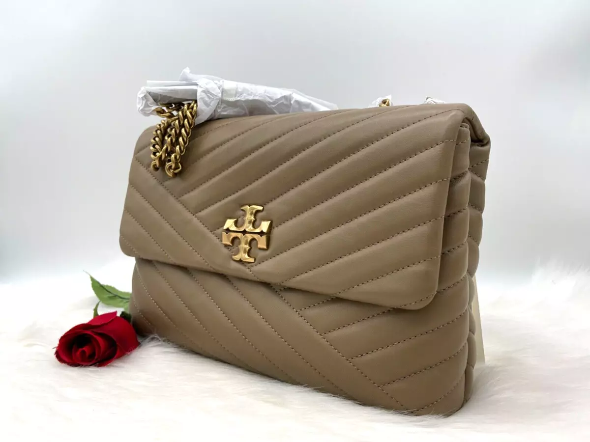 AUTH NWT Tory Burch Kira Chevron Quilted Small Leather Shoulder Bag In  Sandpiper