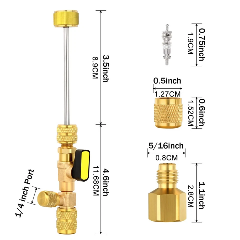   Herramienta instaladora removedor de núcleo de válvula + tuerca de latón para R12 R22 R410 R32 + núcleo de válvula Foto 2 de 4
