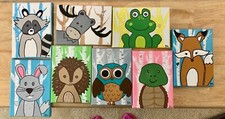 Set of 8 Handpainted Woodland Critters on 5x7 Canvas for Nursery/Toddler Room