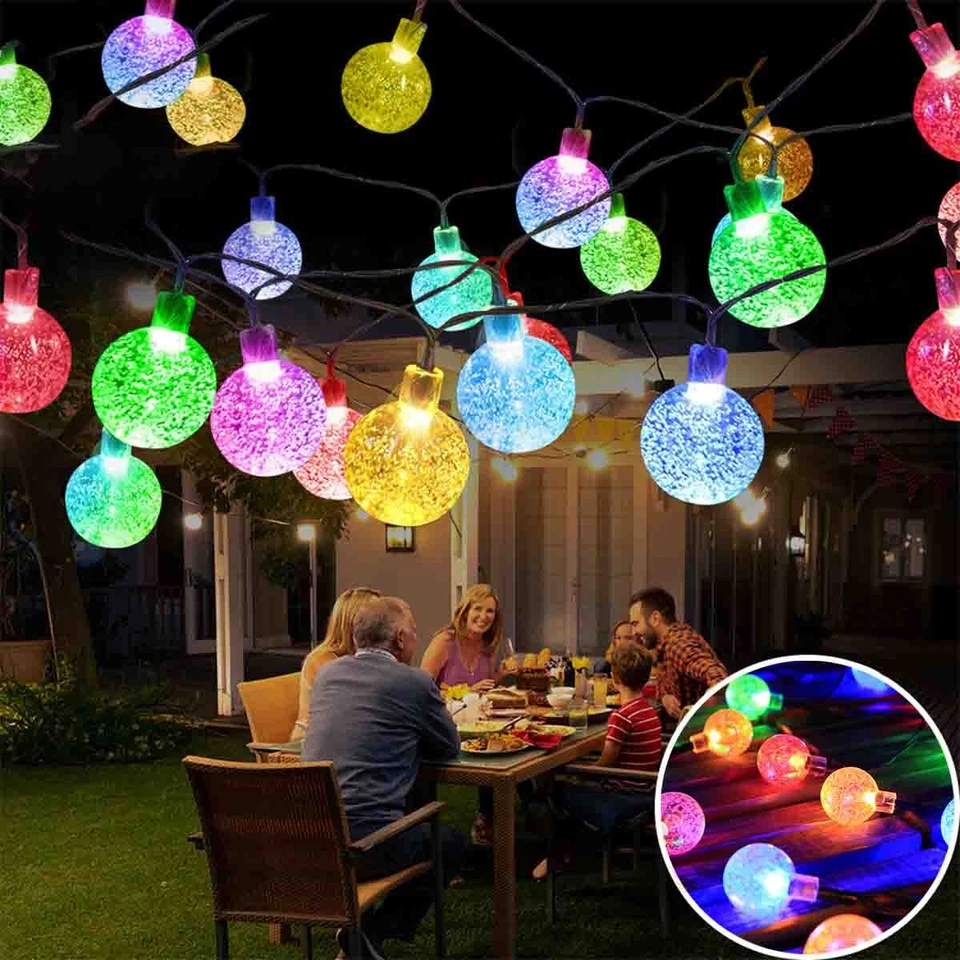 Cadena de luces LED de 23 pies para exteriores con energía solar para patio patio porche decoración de fiestas Foto 3 de 4
