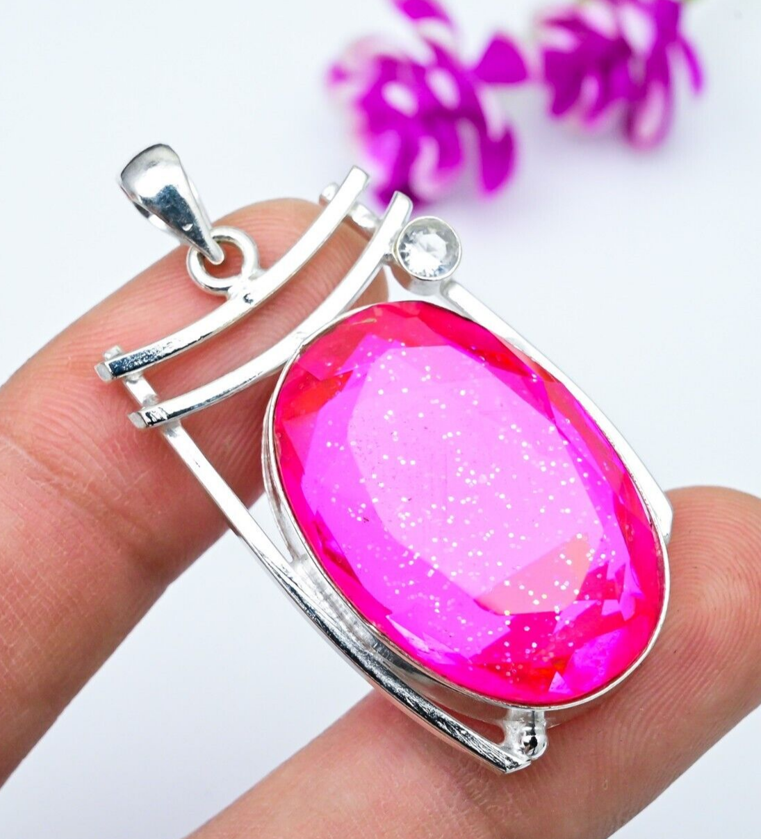 925 Sterling Silver Jewelry Australian Triple Opal Pendant White Topaz Pendant