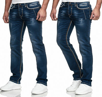 Herren Jeans Hose Denim Dicke Naht  Straight Cut Regular Stretch Näht  2024