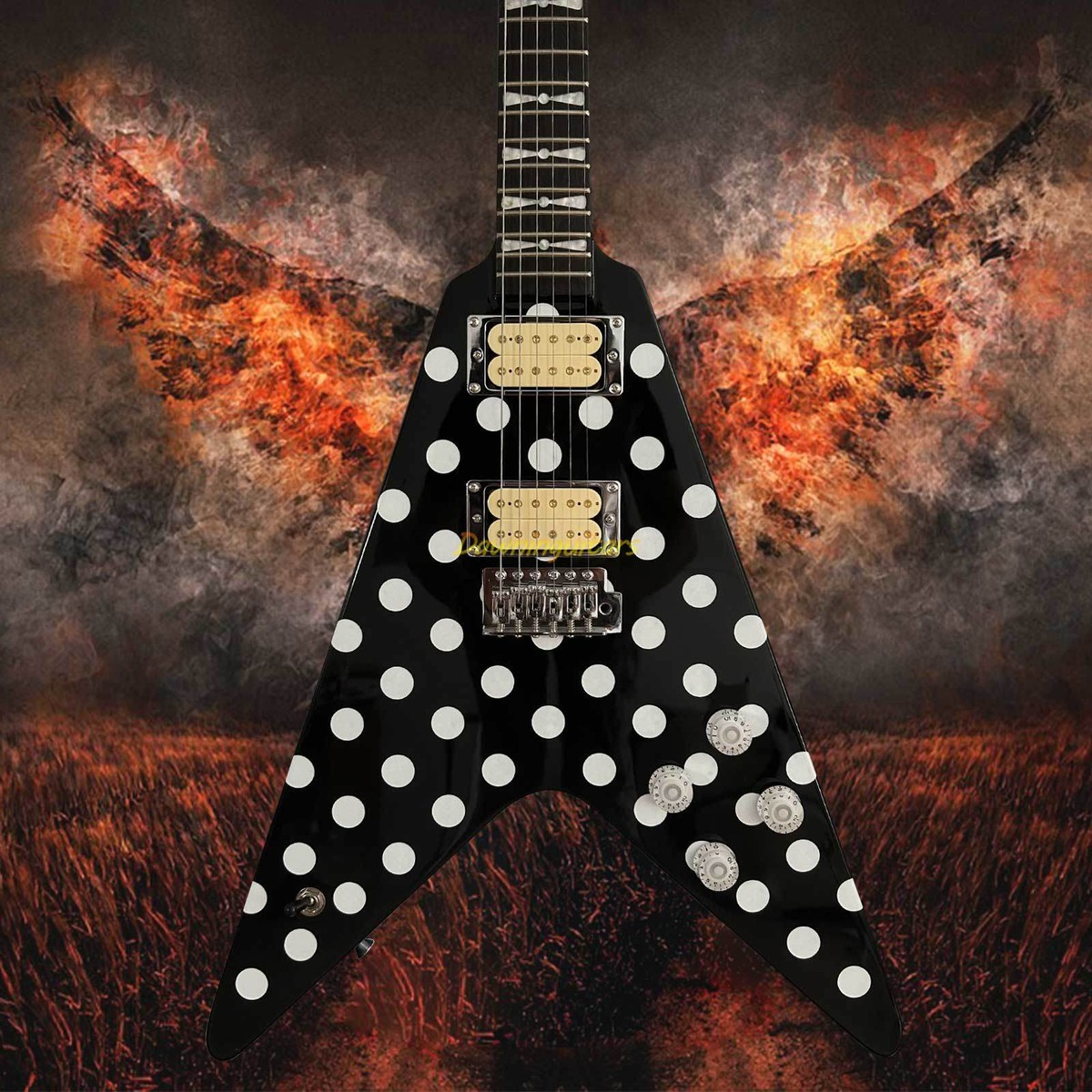 FLYING V / RANDY V 的ボディ Flying V Electric Guitar Randy Rhoads White Polka Dot