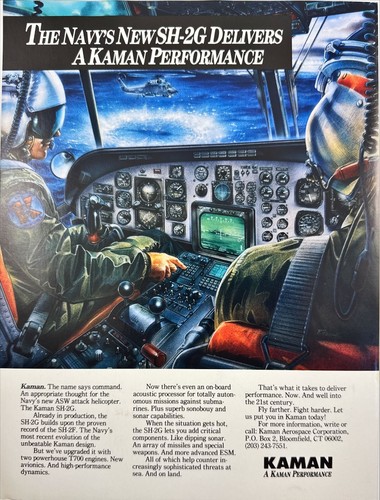 Pubblicità Kaman Aerospace US Navy ASW Helicopter Cockpit stampa d'epoca 1988
