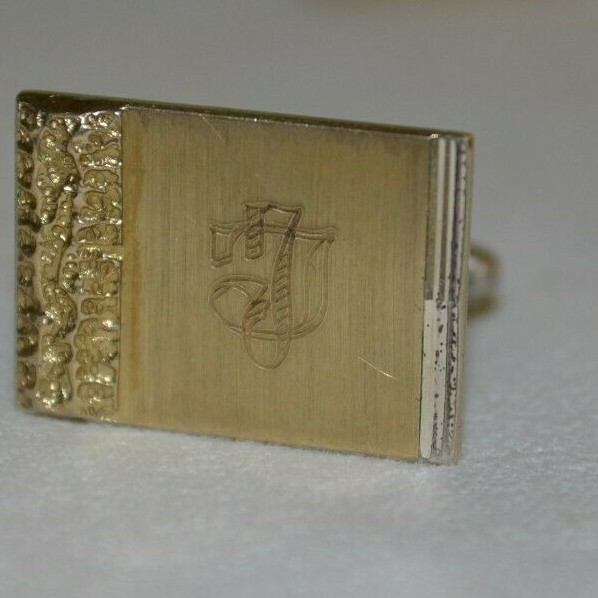 Solid Silver Gold Punch Cufflinks 835 Monogram - image 6