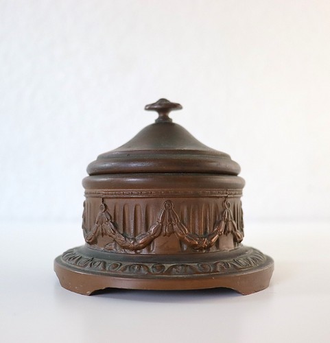 Antique Inkwell Patinated Art Nouveau/Arts & Crafts Bronze - Picture 2 of 9
