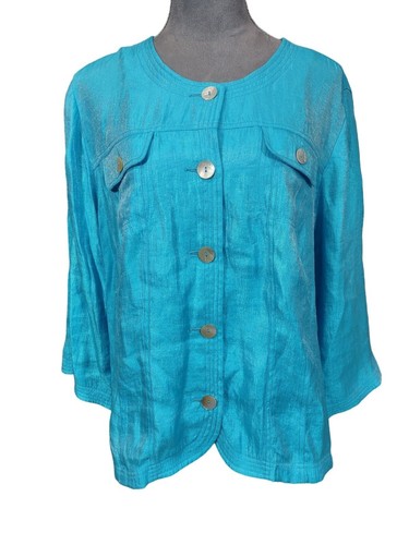Ruby Rd Womens Jacket Top Blue Shimmer Pockets Plus Grannycore Career Blazer 18W