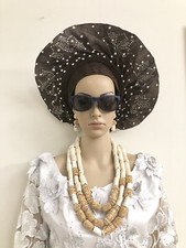 Aso Oke Auto Gele, Fan Auto Gele, Brown Auto Gele, ReadyMade Gele, Autogele